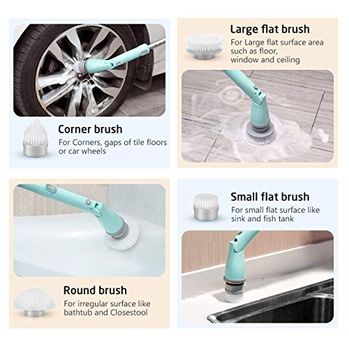 Homitt Electric Spin Scrubber with Rechargeable Battery, Power Bathroom and Shower Scrubber with 4 Replaceable Cleaning Brush Heads, 1 Adjustable Extension Handle for Kitchen, Tub, Tile, Grout, Floor