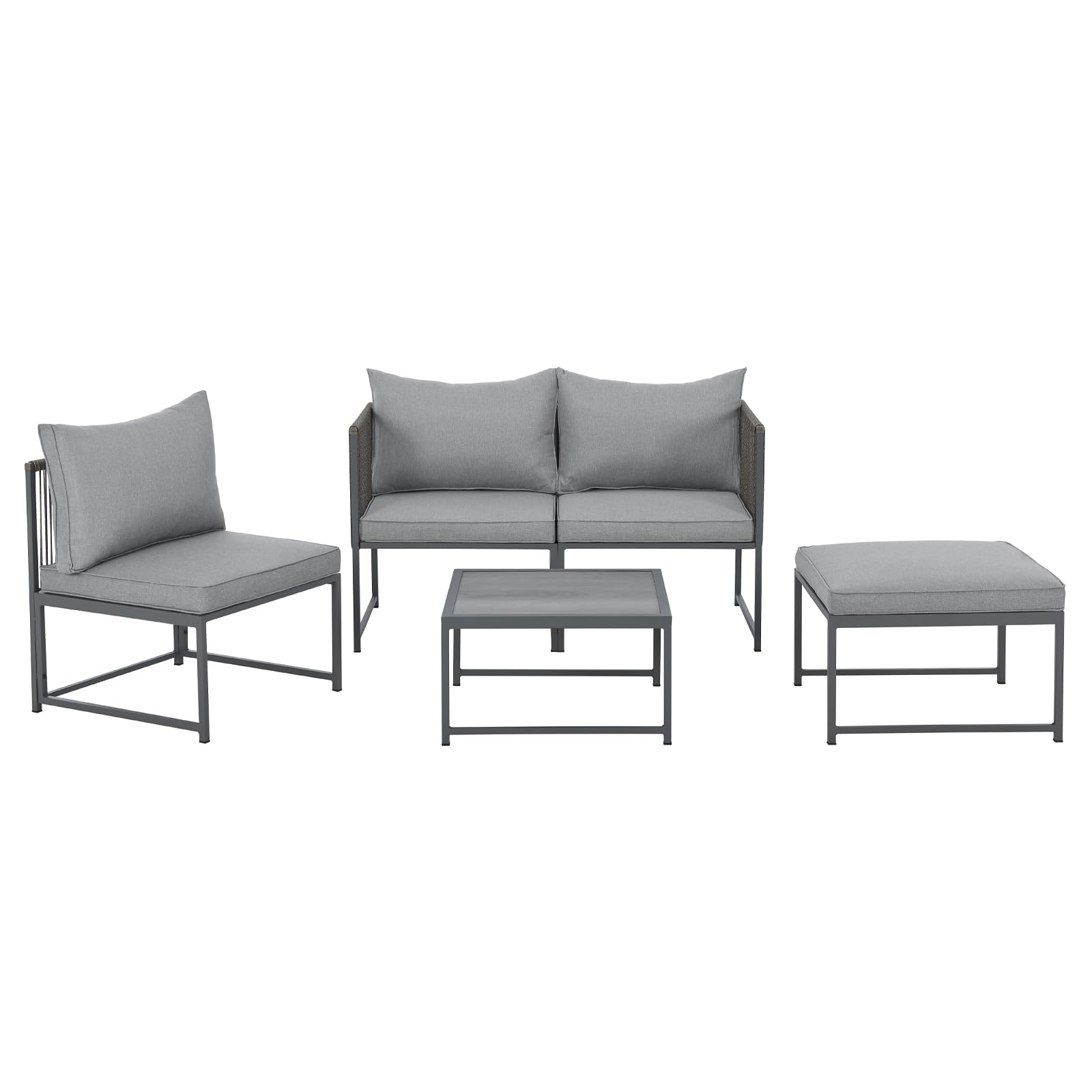 SVITA Detroit Gartenmöbel Set Polyrattan Lounge Modular Ecksofa Chaiselongue Tisch Flexibel als 3 Sitzer oder Sessel 2 Sitzer Inklusive Kissen Grau