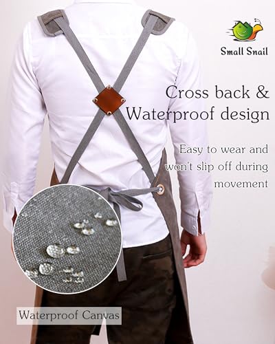 Small snail Retro Canvas Pottery Apron Waterproof Split Leg for Men Women Cross Back Apron with Pockets for Garden Woodwork Painting Hairdressing - Image 3