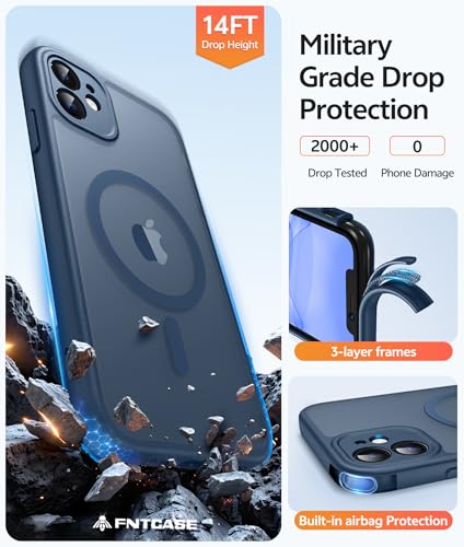 Image of FNTCASE for iPhone 11 Case: [Compatible with Magsafe] Translucent Matte Magnetic Cases [Full Camera Protection] Military Grade Shockproof Protective Phone Cover - Blue