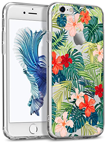 GMYLE iPhone 6 Floral Case, iPhone 6 /6s Pattern Case Hybrid [Anti Shock] TPU Bumper +[Scratch Resistant] Tropical Back Cover Clear with Design Protective Case for iPhone 6s / 6- Red Hibiscus