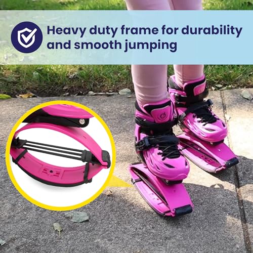 New Bounce Jumping Shoes for Kids - Premium Moon Boots - Durable Kangaroo Jumpers - Strong, Safe and Adjustable Fit, Perfect for Exercise and Fun - New & Improved Edition (Large, Pink) by New Bounce - Image 2