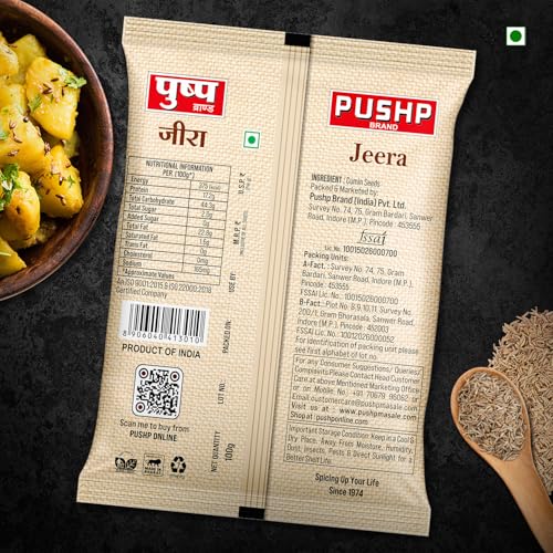 Image of Pushp Whole Jeera | 100g Pouch | Premium Cumin Seeds | Aromatic & Flavorful | Ideal for Cooking, Tadka, Seasoning (Pack of 6)