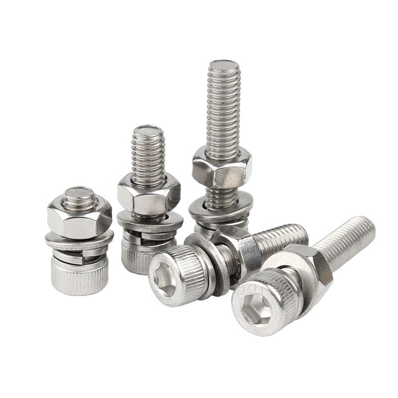 Stainless Steels 304 Cylindrical Head Washer Nuts Bolts Sets Socket Cap Cup Head Internal Hex Combination Screws M5 x 20mm 10 pcs