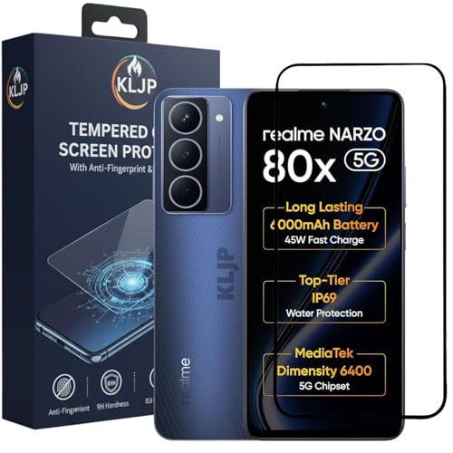 Image of Military-Grade Gorilla Tempered Glass For Realme NARZO 80x 5G With Installation Kit | Edge to Edge Coverage | Black