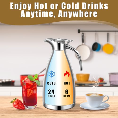 Uiifan 2 Pcs 68 oz Thermal Coffee Carafe Insulated Stainless Steel Coffee Carafe for Hot Liquids Vacuum Thermal Pot Creamer Dispenser with Brushes Keeping Hot Tea Milk Water(Black, Silver) - Image 4