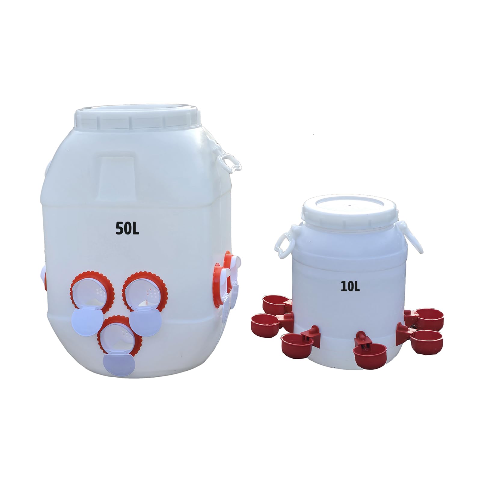 Comedero Automático para Aves 50L Y Juego De Bebedero 10L, Previene La Competencia por El Comida Y El Desperdicio, Duradero, Diseño Bien Sellado, para Todos Los Tipos Aves(Size:50L+10L)