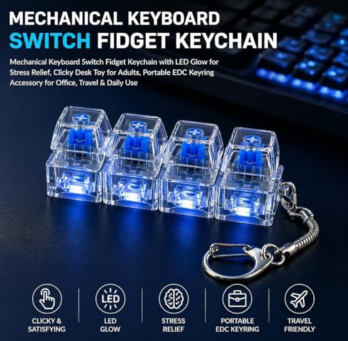 Image of SUHAAVANATransparent Mechanical Switch Fidget Keychain for Stress Relief | Clicky Desk Toy for Adults | Portable EDC Keyring Gadget for Office, Travel & Daily Use with Fun Toys for Decompression