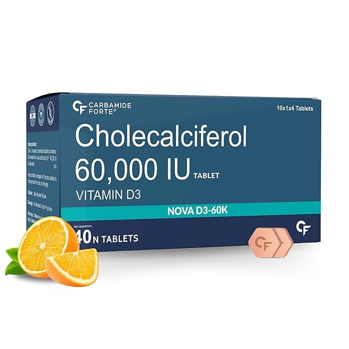 Image of Carbamide Forte Vitamin D3 60000IU Tablets | Vitamin D3 60k Supplement | Vitamin D Supplements | Cholecalciferol 60000 iu Supplement for men & women | Orange Flavour - 40 Tablets
