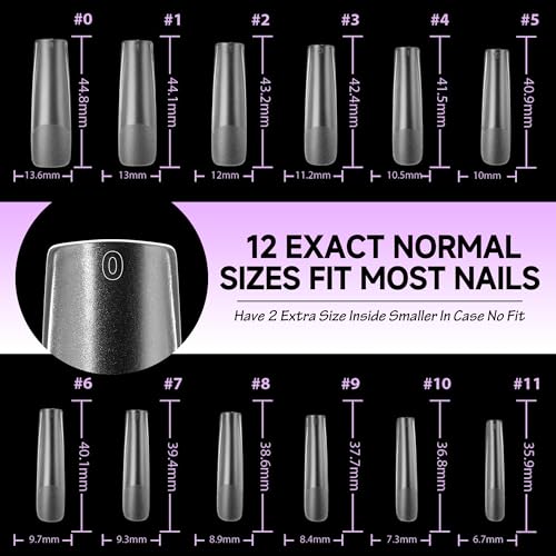 Image of UNA GELLA XXL Long Square Nail Tips No Need File 216pcs Extra Long Straight Square Gel Nail Tips No C Curve Full Cover Press On Nails Clear Gel Extensions 12 Sizes