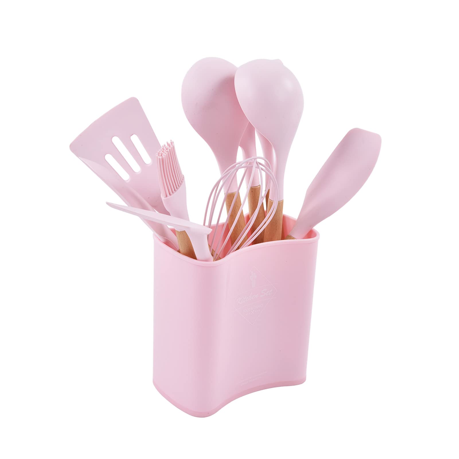 Set di Utensili in Silicone 13 Pezzi Utensili da Antiaderenti Durevoli con Manico in Legno per Casalinga e Campeggio