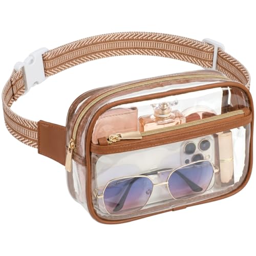 Veckle Clear Fanny Pack Stadium Approved - Waist Belt Bag for Women, Brown