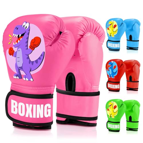 JUOIFIP Kids Boxing Gloves 4oz, Training Sparring Gloves for Punching Bag, Muay Thai Sparring MMA Fighting & Kickboxing, Speed Ball Focus Pads Punching Workout, Gift for Age 6-15 Years, Pink