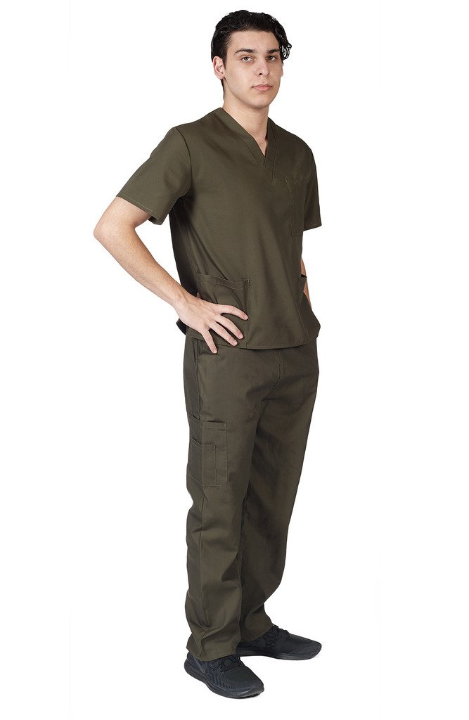 ACTIVE UNIFORMS Men Scrub Set Medical Scrub Top and Pants(Olive, X-Large)