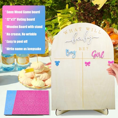 Wooden Baby Gender Reveal Voting Board with Stand, Stickers and 2 Pens by QCCTPUU - Used condition - Image 2