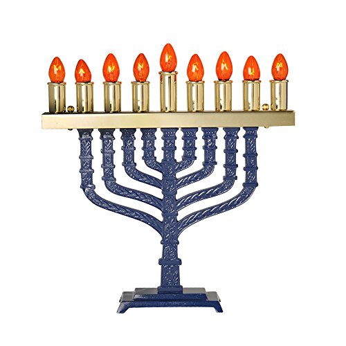 Israel Giftware Designs Electric Blue Enamel Menorah Comes with a Set of Bulbs