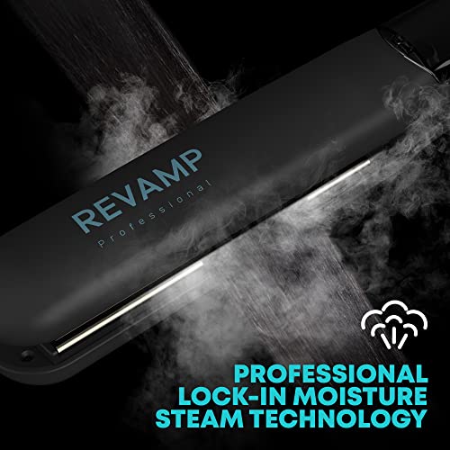 Revamp Progloss Moisturecare 1.25-Inch Flat Iron Hair Straightener – Steam Hair Straightener With Keratin, Argan & Coconut Oil Infused Ceramic & Ionic Floating Plates, Easy To Use With Auto-Off #TOP4