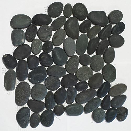 Interlocking Pebble Floor Tiles Kitchen, Bathroom, and Patio Flooring | Indoor and Outdoor Use | Jet Black Stones | Quick and Easy Grout Installation