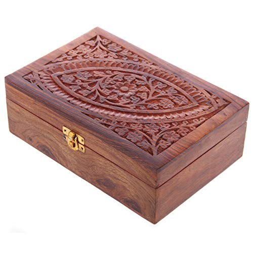 EliteKoopers 1Pcs Decorative Sheesham Wood Carved Compartment Box For Storage Novelty Accessories