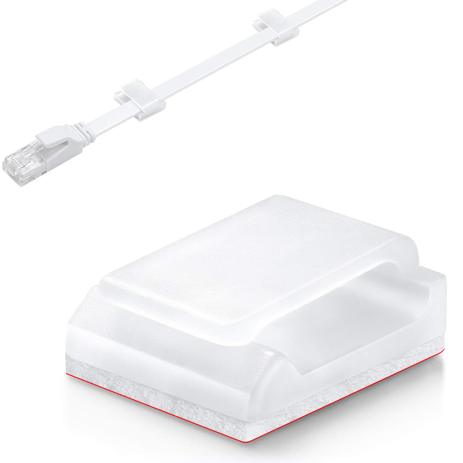 60 Pieces Adhesive Cable Clips - Self-Stick Wire Clips for Ethernet and Charging Cables, Cable Holders for Round and Flat Cables, Cable Wall Clips for Home, Office
