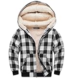 WULFUL Boys Flannel Fleece Jackets Plaid Sherpa Hoodie Zip Up Winter Coat 5-14 Years