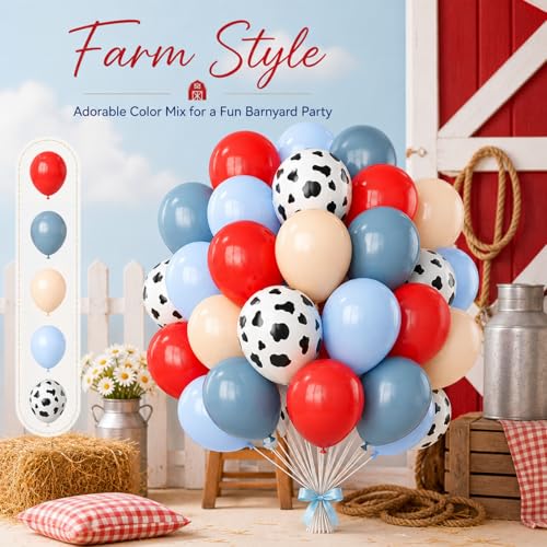 Image of Farm Balloons, 50Pcs 12 Inch Red Blue Apricot Cow Print Latex