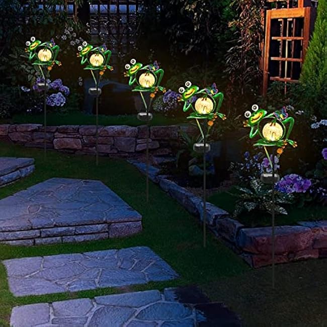 Frog Garden Solar Lights Outdoor Decorative, 2 Pack Metal Frog Garden Decor for Outside Waterproof Solar Stake Lights for Lawn Ornaments Patio Yard Decorations, Gardening Gifts for Mom Women