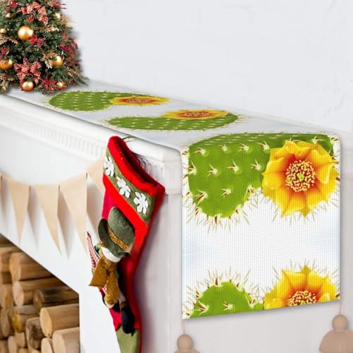 Chemin de table de Noël cactus et fleurs avec pompons pour salon - 7