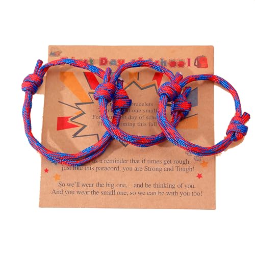 Image of 3PC First Day of School Woven Bracelet Back to School Family Son /Daughter With Father /Dad and Mother /Mom Ease back-to-school anxiety