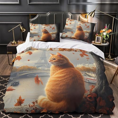 Housse de couette 3D chat d'automne en microfibreプレミアム ultra douce de qualité supérieure - 2