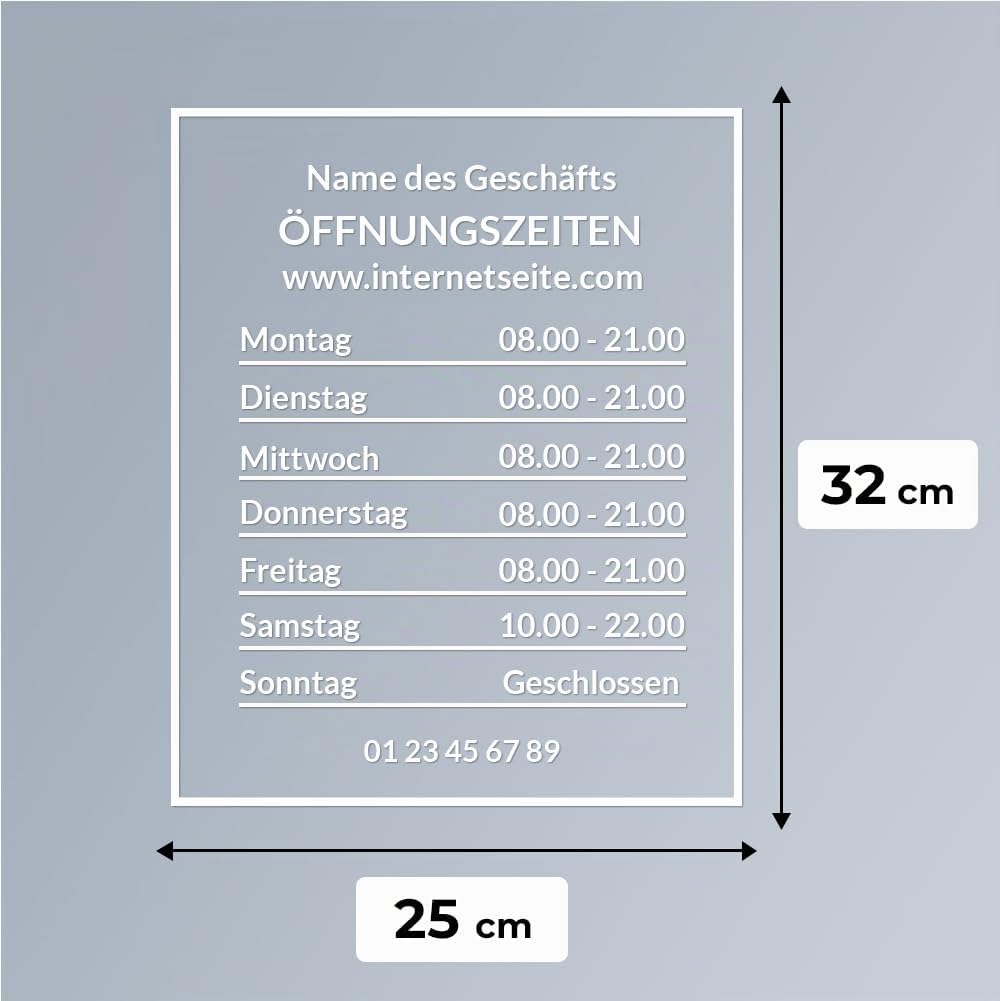 Öffnungszeiten Aufkleber für Schaufenster, personalisierbar - Design 1