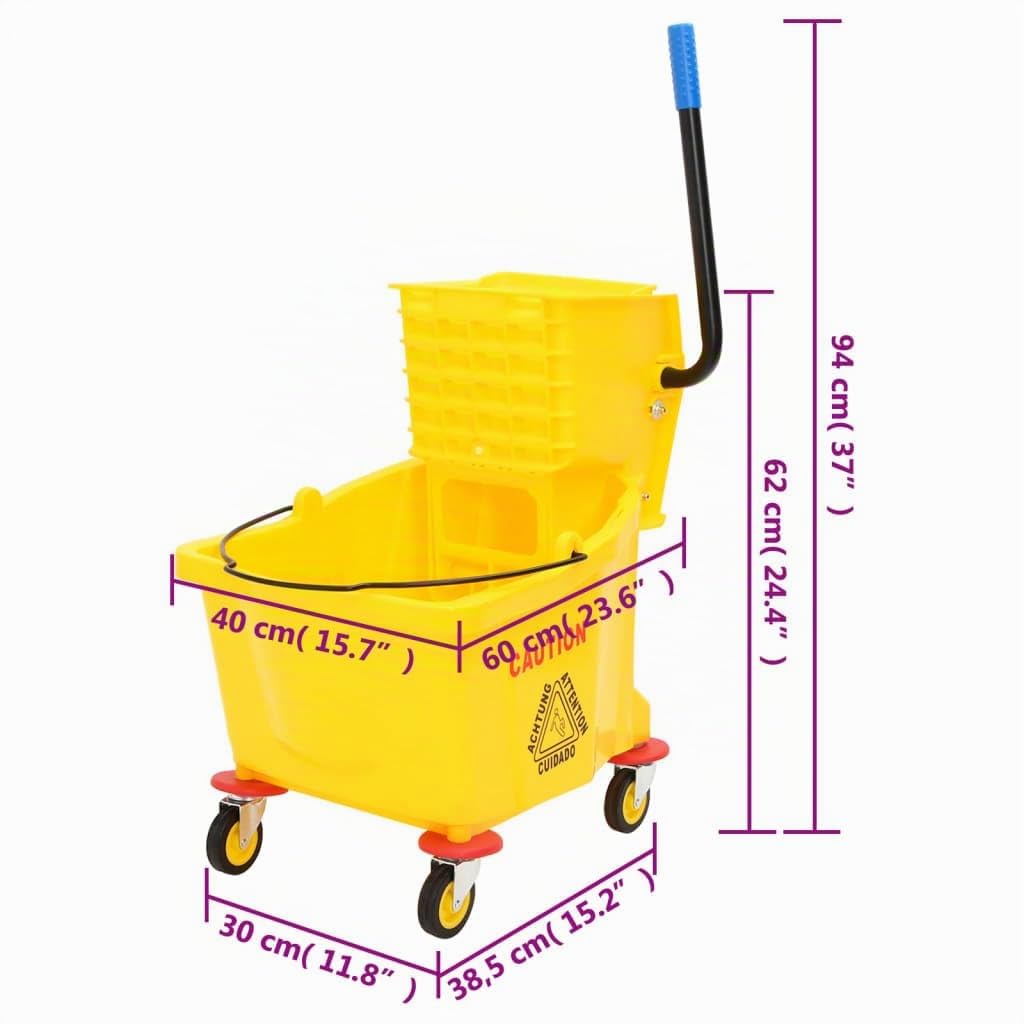 vidaXL Cubo para fregona con escurridor y Ruedas PP Amarillo 36 L, Cubo, Cubo fregona con Ruedas, Cubo de fregona para comercios