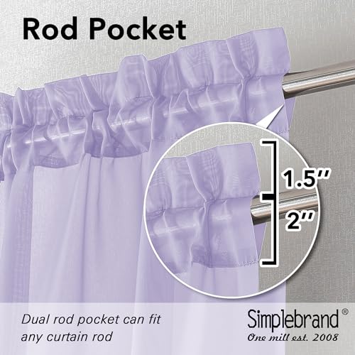Image of Simplebrand Lavender Sheer Curtains 84 Inches Long, Light Filtering Rod Pocket Solid Color Window Sheer Curtain Panels, Elegant Curtains & Drapes for Living Room, Bedroom 2 Panels (42 inch W x 84 inch L)