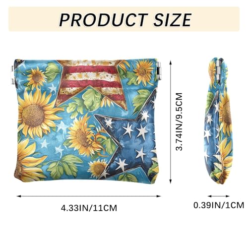 Coin Purse for Women American Flag Sunflower Star Coin Pouch Change Holder PU Leather Mini Wallet Portable Coin Bag Money Pocket3