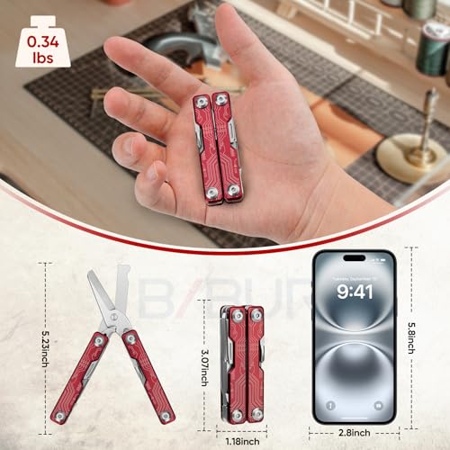 Image of BIBURY Mini Keychain Multitool Scissors BI2061R, 9 in 1 Multitool EDC Scissors with Screwdriver, Bottle Opener, Pocket Knife, Spring -Mini Multi Tool for Outdoor, Daily Use, Gifts for Men and Women