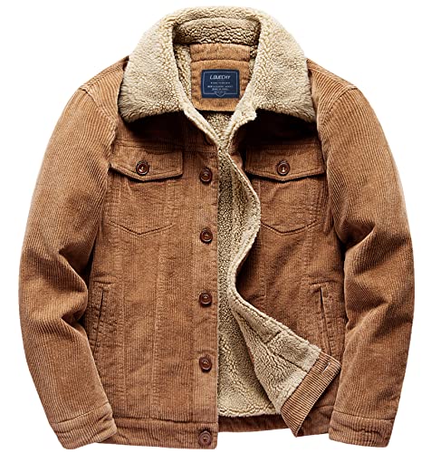 LOUECHY Herren Cord Sherpa Gefüttert Trucker Jacke Verdickte warme Wintermäntel, braun, Medium
