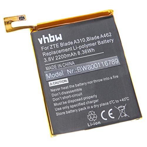 vhbw Batería Recargable Compatible con ZTE Blade A310, A462 móvil, Smartphone (2200 mAh, 3,8 V, polímero de Litio)