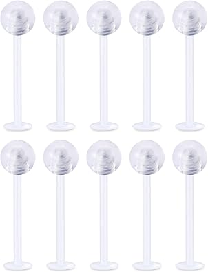 16G 14G Clear Plastic Cheek Dimple Tongue Rings Piercing Rtainer for Surgery Flexible Bioflex Extra Long Lip Labtert Monroe Medusa Rings Studs for Women Men 16mm 19mm