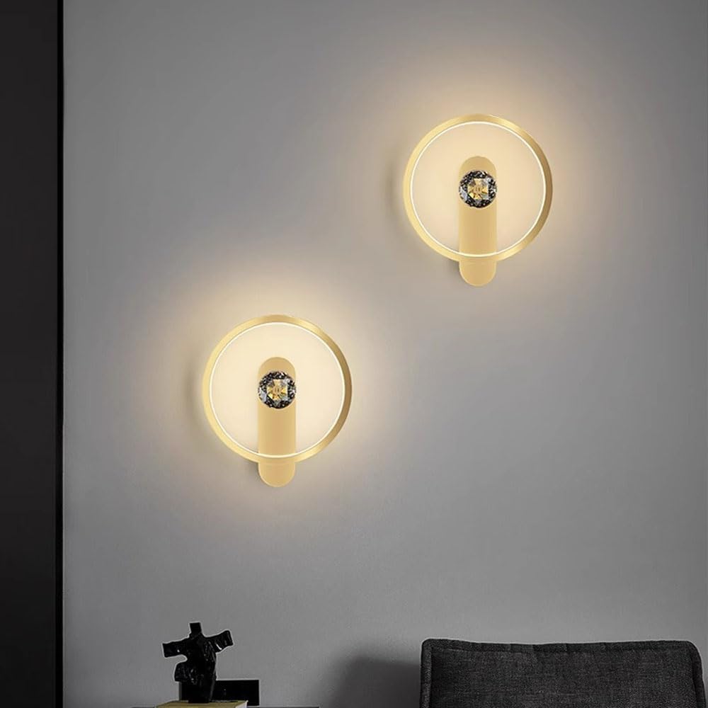Bedside 20cm Crystal Wall Sconce Gold Wall Mount Lighting Girl's Mid-Century Glass Wall Lamp 3-Color Wall Light Fixture for Bathroom Bedroom Hallway Indoor Hotel Decor