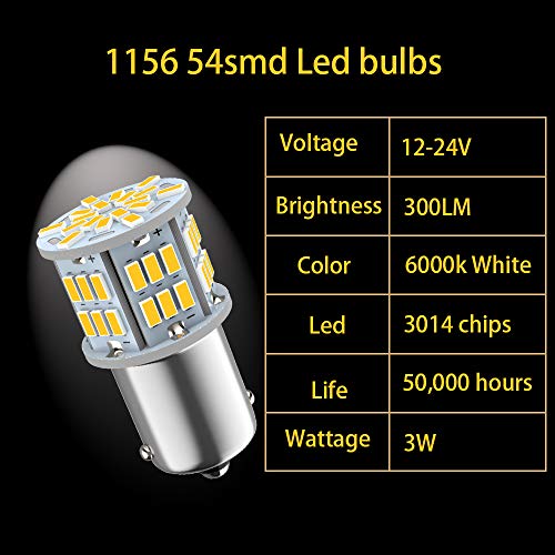 image for Melphan-Auto 1156 Bulb, 1141 1003 BA15S Led, 12V-24V 54-SMD 3014 Chips