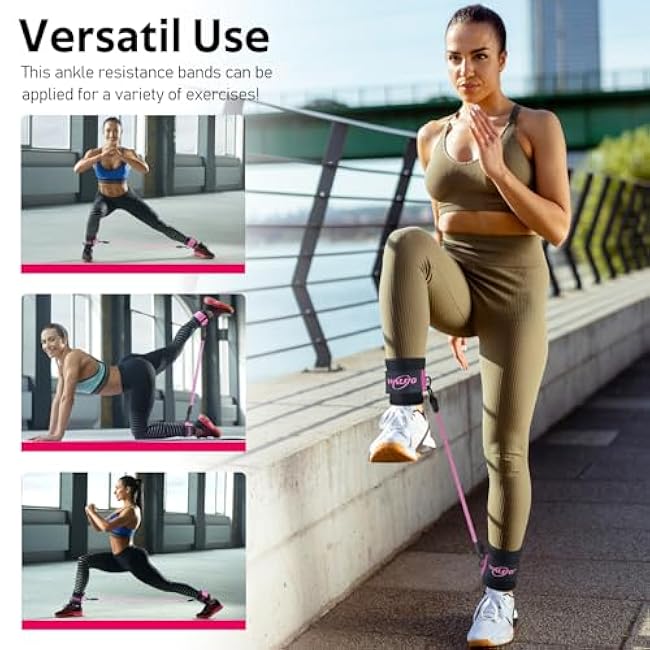 WALITO Ankle Resistance Bands with Cuffs, Exercise Bands for Legs and Butt, Booty Workout Equipment for Kickbacks and Hip Fitness Training