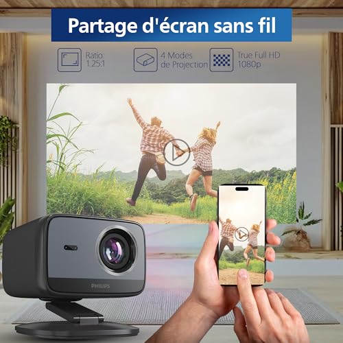 Philips, Neopix 450 Smart, Vidéoprojecteur 4K, Google TV, résolution Native 1080p, 500 Lumens ANSI, Wi-FI 6, Son Stéréo10 Watts, Partage d'écran sans Fil.