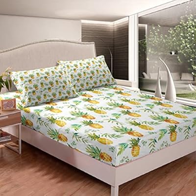 Pineapple Bed Sheet Set Queen Size Tropical Fruit Print Fitted Sheet for Kids Boys Girls Decor Fresh Pineapple Pattern Bedding Set Microfiber Leaf Bed Cover Deep Pocket Green Bed Set 51HRQiCLz5L. SS400