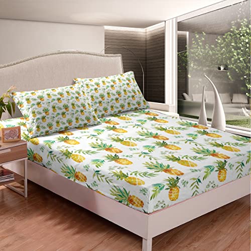 Pineapple-Bed-Sheet-Set-Queen-Size-Tropical-Fruit-Print-Fitted-Sheet-for-Kids-Boys-Girls-Decor-Fresh-Pineapple-Pattern-Bedding-Set-Microfiber-Leaf-Bed-Cover-Deep-Pocket-Green-Bed-Set 51HRQiCLz5L