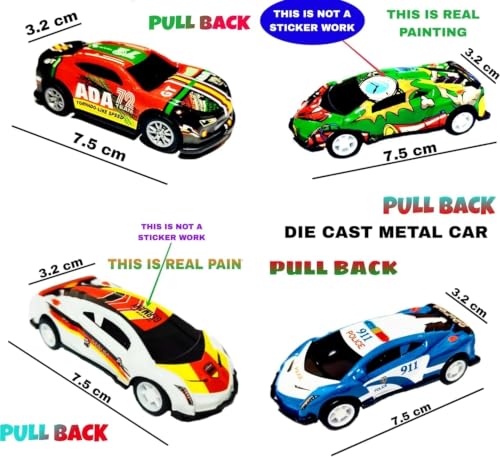 Image of Small Pull Back Toy Cars | Pull Back Mechanism, Ages 2 and Above, Assorted Colours, Police & Race Cars, Indoor Play