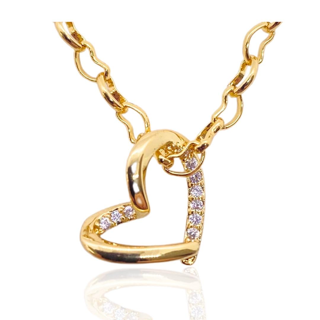 ZUNOVI Collar mujer dorado con colgante corazón con circones en Gold-Filled 14k. Regalos originales para mujer, Mamá, Regalo, Navidad, Aniversario, San Valentín
