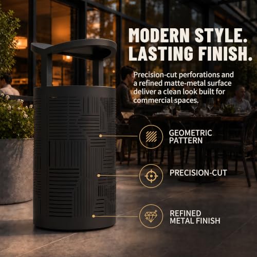 Image of 10.8 Gallon Commercial Outdoor Trash Can with Lid (Matte Black)