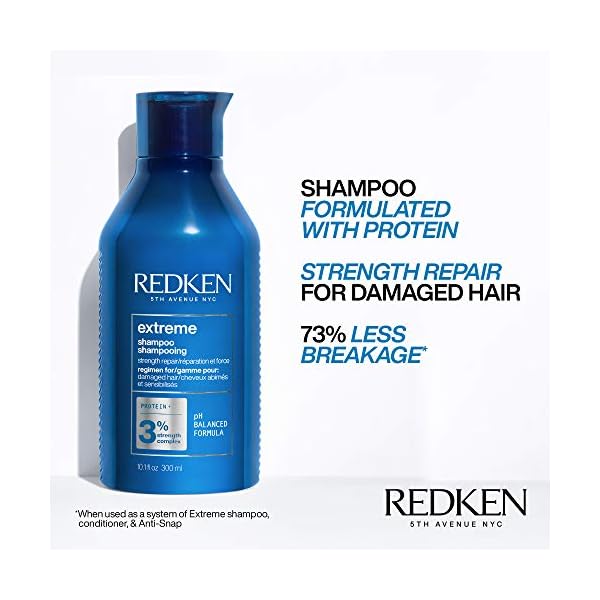 Redken Extreme Shampoo | Prevents Hair Breakage & Repair for Damaged Hair | Strengthen and Fortify | Infused With Proteins | For Weak, Brittle Hair | 10.1 Fl Oz