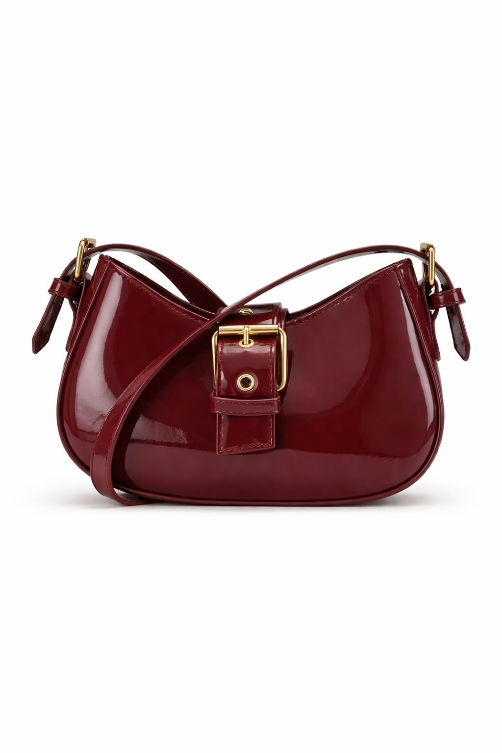 Korean Style Leather Shoulder Bag with Buckle Glossy Finish Crossbody Purse for Daily Use Travel & Shopping Phone Purse with Adjustable Strap Lightweight Trendy Bag for Girls-image-3