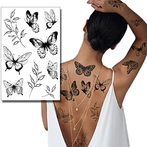 Tazimi 6 Sheets Large Black Butterfly Temporary Tattoos For Women-Flowers Butterflies Hummingbird Swallow Rose Temporary Tattoos Waterproof Long Lasting Tattoos Stickers Sexy Fake Tattoo For Adults #TOP5